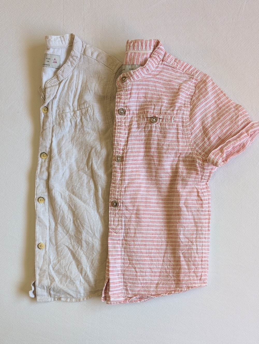 Zara Kids Boys Linen-Cotton Blend Button-Down SS Shirt Duo Size 4 2pc Lot